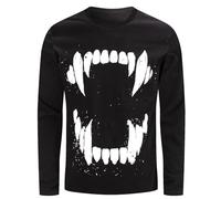 COSAVOROCK Vampire Shirt Men Cotton Monster Teeth Glow in Dark T-Shirt Halloween Long Sleeve Shirts, Vampire Teeth, M