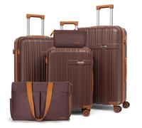 Cosbarn Luggage Sets 5 piece, Suitcases with Spinner Wheels, ABS Hard Case Luggage with TSA lock, Carry On Luggage Set for Women and Men(20/24/28 Inch, Burgundy, 5 Piece Sets (20/24/28/DB/TB), 5 Piece