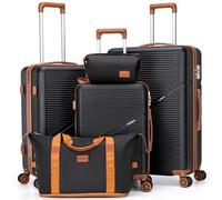 Cosbarn Luggage Sets 5 Piece Suitcases with Wheels, Carry On Luggage 22x14x9 Airline Approved, Suitcase Set Carry on Suitcases with Wheels ABS Hard Case Luggage, Black, 5 Piece Sets (20/24/28/DB/TB),