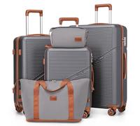 Cosbarn Luggage Sets 5 Piece Suitcases with Wheels, Suitcase Set ABS Hard Case Luggage with TSA Lock Spinner Wheels Durable Travel Luggage, Gray, 5 Piece Sets (20/24/28/DB/TB), Fashion