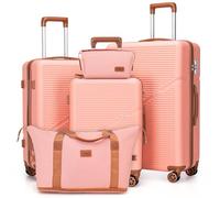 Cosbarn Luggage Sets 5 Piece Suitcases with Wheels, Suitcase Set ABS Hard Case Luggage with TSA Lock Spinner Wheels Durable Travel Luggage, Pink, 5 Piece Sets (20/24/28/DB/TB)