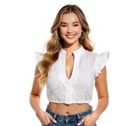 COSBERY Dirndl Blouse Women's White Dirndl Blouse V Neck Traditional Blouse Women's Short Sleeve Blouse Women's Elegant for Bavarian Costume Oktoberfest, White-B, L