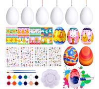 COSBERY Easter Egg Decorating Kit, Craft Eggs to Decorate, Easter Tree Decorations with 25PCS White Plactic Eggs Colorful Lanyards Color Pen Sticker, DIY Egg Painting Kit for Hanging, Gifts for Kids