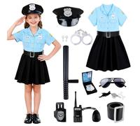 COSBERY Kids Police Costume for Boys Girls, Police Outfit with Accessories Shirt Pants Hat Belt Walkie-talkie Whistle Holster Handcuffs, Halloween Costume Kids Fancy Dress World Book Day Costumes