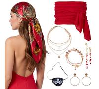 COSBERY Medieval Pirate Accessories Set for Women Men, Fancy Dress Pirate Costume Accessories with Bandana scarf Sash Jewellery Eye Patch for Halloween Theme Cosplay Party