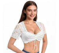 COSBERY Women's White Dirndl Blouse, Lace V-Neck / Round Neck, Traditional Blouse, Short Sleeve, Elegant Blouse for Bavarian Costume Oktoberfest