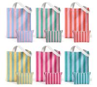 Cosblank 12 Pcs Color Vertical Striped Tote Bags with Cosmetic Pouches Double Sided Print Canvas Shoulder Handbags Makeup Bags Reusable Summer Beach Storage Bag Kit for Travel Shopping(Candy Color)