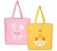 Cosblank 2 Pcs Easter Canvas Tote Bags with Handle 13.8‘' x 12‘' Bunny and Chick Canvas Gift Bags Reusable Candy Gift Bag Baskets Bulk for Easter Egg Hunts Candy Gifts Women Party Favor
