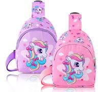 Cosblank 2 Pcs Small Crossbody Bag Girls Cute Cartoon Unicorn Sling Bag Nylon Shoulder Coin Pouch for Travel Hiking, Pink and Purple