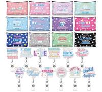 Cosblank 24 Pcs Appreciation Gifts Bulk 12 Makeup Bag 12 Retractable Badge Reels Gift for Educator Teacher School Community Asca National Counselor Appreciation Week, bohemian elements, Dental