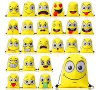 Cosblank 24 Pcs Emoticon Drawstring Backpack for Kids Teens Bags Emotion Party Supplies Shoulder Gym Stuff Swimming Drawstring Bag Nylon Backpack for Boys Girls Candy Favors Party Gift