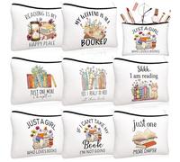Cosblank 8 Pcs Book Club Gifts Book Lovers Makeup Bag Gifts for Women Cosmetic Bag with Zipper Pouch for Teen Adult Women Book Lovers Librarian Bookish Club Gifts, Book,flower