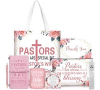 Cosblank 8 Pcs Pastor's Wife Appreciation Gifts Set Includes Leather Journal Pen Handbag Makeup Bag Mug Natural Stone Bracelet Bookmark Christian Faith Religious Gifts Christmas Thank You Gift