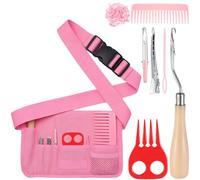 Cosblank 9 Pcs Horse Braiding Kit with Belt Mane Horse Braiding Kit Include Removable Belt with Rug Hook Pin Brush Thread Cutter Comb Hair Clip and Rubber Bands for Western Party(Pink)