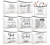 Cosblank Cosmetic Bag for Book Lovers, Cosmetic Bag with Zipper Pouch for Teens Adults Women Book Lover Librarian Club 8 Pack, multicoloured, Book