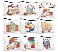 Cosblank Cosmetic Bag for Book Lovers, Cosmetic Bag with Zipper Pouch for Teens Adults Women Book Lover Librarian Club 8 Pack, multicoloured, Flower