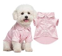 Cosblank Dog Silk Pajamas Shirts Puppy Satin Pjs Pet Sleepwear Soft Faux Silk Lapel Two-Legged for Small Dogs Bridal Party(S,Pink)