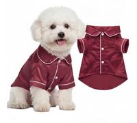 Cosblank Dog Silk Pajamas Shirts Puppy Satin Pjs Pet Sleepwear Soft Faux Silk Lapel Two-Legged for Small Dogs Bridal Party (S,Burgundy)