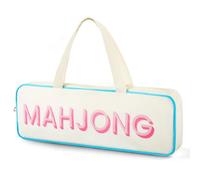 Cosblank Empty Canvas Mahjong Bag for Rack Mahjong Bag with 4 Storage Compartments for Rack Mat Game Storage Gifts Accessories(Beige)