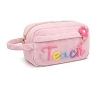 Cosblank Teacher Appreciation Gift for Women Teacher Letter Makeup Bag Pouch with Zipper Back to School Retirement Cosmetic Bag Pouch for Thank You Teachers Gift (Pink)