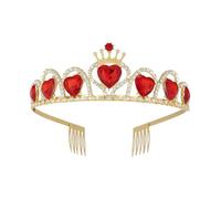 Cosblisvia 1 Pack Gold Tiara, Red Heart Crystal Princess Crown for Women & Ladies, Costume Accessory for Valentine’s Day, Prom, Graduation, Spring Events