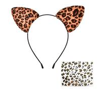 Cosblisvia 1 Pc Leopard Print Ears, Leopard Ears Headband, Leopard Costume Accessories for Women, Girls, Kids for Halloween, Dress Up, Party (Brown Black)