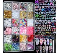 Cosblisvia 24 Grid Nail Charms Kit, Complete Nail Art Set with 3D Nail Gems for Beginners, Nail Techs, Artists for DIY Nail Design, Salon Manicures, Crafts (Multi-Colour)