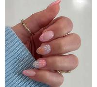 Cosblisvia 24 Pcs Pink Glitter Daisy fake nails Short Almond stick on nails For Beginners, Travellers, Workers For Weddings, Spring Holidays, Daily Work nails press ons