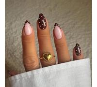 Cosblisvia 24Pcs Press On Nails, False Nails And Nails, Brown French Tip Fake Nails With Polka Dot For Women, Girls, Ladies For Office, Party, Daily Use (Brown Almond)