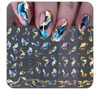 Cosblisvia 3D Nail Stickers, 6 Sheets Marble Geometric Nail Art Decals, Self Adhesive Nail Wraps for Women, Beginners for Home Manicure, Holiday Styling (Blue Abstract)
