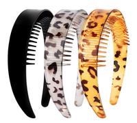 Cosblisvia 3Pcs Zig Zag Headband, Hairband, Zigzag Headband with Teeth, Tortoise Shell Alice Band for Women, Girls, Ladies for Washing Face, Gym, Party (Brown)