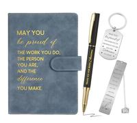 Cosblisvia 4-Piece Inspirational Gift Set, A5 Notebook And Pen Set With Keychain & Bookmark, Leaving & Thank You Presents For Colleagues, Women & Men (Denim Blue)