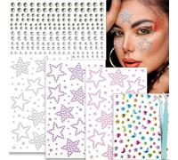 Cosblisvia 5 Sheets Gems Set, Self Adhesive Gem Stickers, Gems for Crafting for Women, Girls, Beginners for Festivals, Raves, Halloween, Party, Cosplay (Mixed Colours)