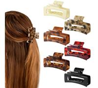 Cosblisvia 6 Pcs Rectangle Hair Claw Clips, Tortoise Shell Claw Clips for Women, Non-Slip Hair Clips for Girls, Teens for Daily, Party, Office (3.35 Inch)