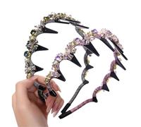 Cosblisvia Hair Bands Fashion Accessories Zig Zag Headband 2 Pack Crystal Diamond Alice Band with Teeth for Women Girls Party Wedding Daily Styling Purple & Grey
