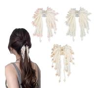 Cosblisvia Hair Clips 3 Pcs, Pearl Claw Clips with Tassel, Elegant Hair Claw Clips for Women, Brides, Girls for Wedding, Prom, Date Night Styling (Champagne/Pink)