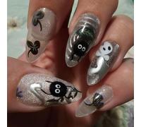 Cosblisvia Press on Nails Short Almond, 24Pcs False Nails Dandelion Design, Fake Nails for Women, Students, Brides for Daily Wear, Dates, Weddings (Clear Smudge)