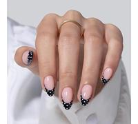 Cosblisvia Press On Nails Short Almond False Nails, Reusable Fake Nails with Glue for Busy Mums, Professionals, Students, Daily Wear, Office, Date Night (Black French)