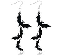 Cosblisvia Set of 2 funny and cute Halloween earrings with bat and skull for women, gothic jewelry for party, costume, play, everyday wear (black)