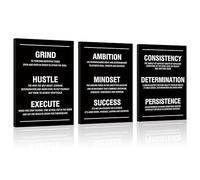 COSCTOR Set of 3 Motivational Wall Art Canvas for Office Workplace Garage Gym Living Room Bedroom Grind Hustle Execute Black and White Wall Decor Inspirational Quotes Posters for Paintings(Framed