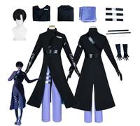 CosDogs Anime Alien Stage Ivan Cosplay Costume with Wig for Women Men Dress Up Black Coat Purple Blue Trousers Full Accessories Halloween Carnival Party Comic Exhibition Outfits