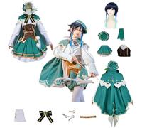 CosDogs Anime Genshin Impact Barbatos Cosplay Costume with Wig Hat Skirt Accessories Men Women Kids Outfit Halloween Carnival Dress Role Play Suit