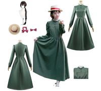 CosDogs Anime Howl’s Moving Castle Sophie Cosplay Costume with Wig Hat Headdress Green Dress Accessories Girls Women Adults Kids Outfit Halloween Carnival Role Play Christmas Party Suit Kimono