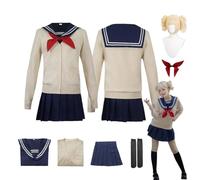 CosDogs Anime My Hero Academia Toga Himiko Cosplay Costume with Wig for Women Men Dress Up Beige Coat Blue Skirt Full Accessories Halloween Carnival Party Role Play Outfits