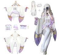 CosDogs Anime Re:Life in A Different World from Zero Emilia Cosplay Costume with Wig Headdress Accessories Women Men Kids Outfit Halloween Carnival Dress Kimono Suit