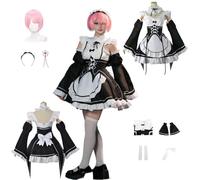CosDogs Anime Re:Life in A Different World from Zero Ram Rem Cosplay Costume with Wig Headdress Accessories Women Men Outfit Halloween Carnival Maid Dress Kimono