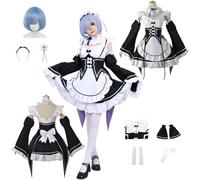 CosDogs Anime Re:Life in A Different World from Zero Rem Ram Cosplay Costume with Wig Headdress Accessories Women Men Kids Outfit Halloween Carnival Maid Dress Kimono Suit