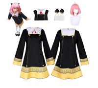 CosDogs Anime SPY×FAMILY A’nya F’orger Cosplay Costume with Wig for Women Girls Dress Up Black Dress Full Set Suit Accessories Halloween Carnival Party Role Play Outfits