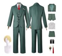 CosDogs Anime SPY×FAMILY Twilight Loid Forger Cosplay Costume with Wig for Men Boys Dress Up Green Suit Red Tie Full Accessories Halloween Carnival Party Role Play Outfits