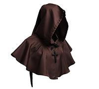 COSDREAMER Medieval Hooded Cowl Cross Necklace Halloween Cloak for Men Women Witch Wizard Cosplay(Brown)
